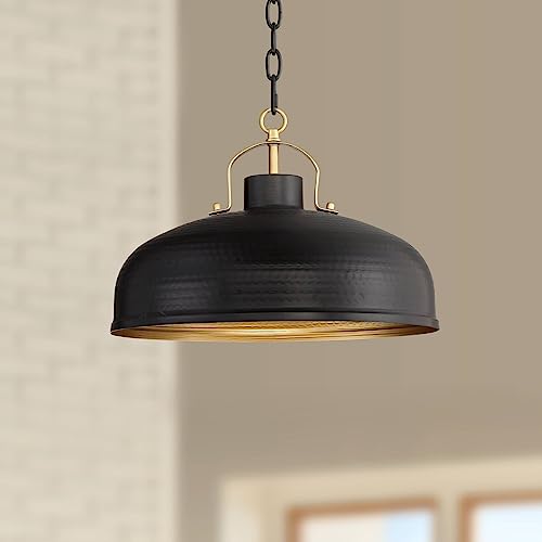 Camden 15 3/4" Wide Black and Warm Brass Ceiling Pendant Light Fixture