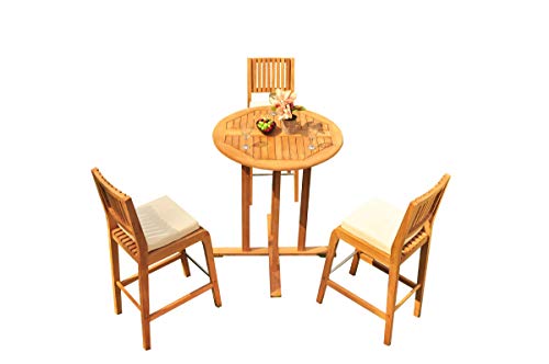 TeakFurnitureOutlet A-Grade Teak Maldives 4-Piece Bar Set with 36" Round Table & 3 Armless Chairs