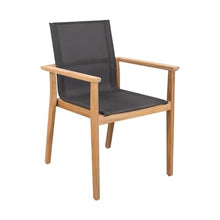 POVL Outdoor Menlo Stacking Sling Dining Armchair - Indonesian Grade A Teak, Weather Resistant Chair with Comfortable Seat for Patio, Deck, Garden & Balcony - Pack of 6