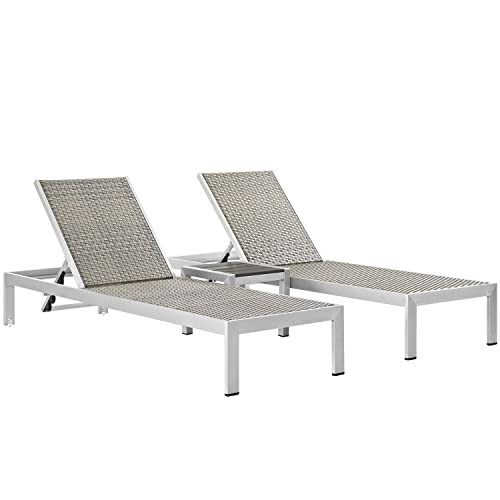 Modway Shore Aluminum and Rattan Outdoor Patio Lounge Chaise Set Silver Gray