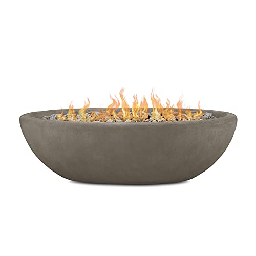 Real Flame Riverside 58" Oval Propane Fire Pit Bowl, Push-Button Ignition, Includes 28" Stainless Steel Burner, Lightweight, 50,000 BTUs, Adjustable Flame Height - Glacier Gray