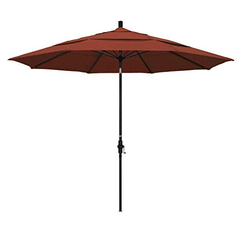California Umbrella 11' Round Crank Lift, Collar Tilt, Aluminum Pole, Fiberglass Rib Patio Umbrella, Black Finish, Terracotta