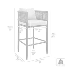 Armen Living Alegria Outdoor Patio Bar Stool in Aluminum with Grey Rope and Cushions