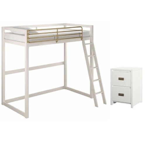 Home Square 2-Piece Kids Nightstand & Twin Metal Loft Bed Set White