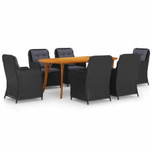 LPERTGFHU 7 Piece Patio Dining Set, Outdoor Acacia Wood Table and 6 PE Rattan Chairs with Comfortable Cushions for Garden, Backyard, and Patio Furniture
