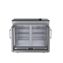 Outdoor Kitchen Island Beverage Refrigerator Cabinet Double Door Undercounter Cooler Granite Countertop Mobile Bar Station Removable Shelves Compressor Digital Control Locking Casters Patio (Silver)