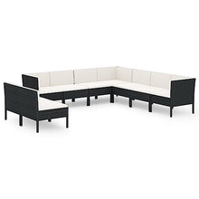 LKJephalotrope 9 Piece Patio Lounge Set, Black PE Rattan Outdoor Sectional Sofa with Cream White Cushions, Modular Garden Furniture Conversation Set for Backyard and Porch