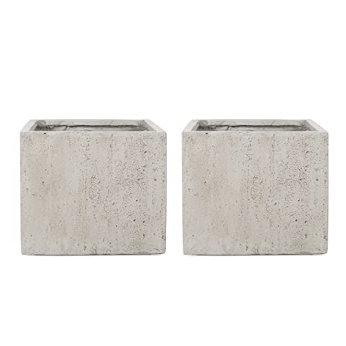 Christopher Knight Home Vanessa Outdoor Modern Large Cast Stone Square Planters (Set of 2), White