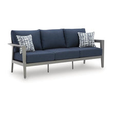 Signature Design by Ashley Gali Casual Nuvella Weather Resistant Fabric Outdoor Sofa/Chairs/Table Set with Cushion and Throw Pillows, Set of 4, Blue & Light Gray