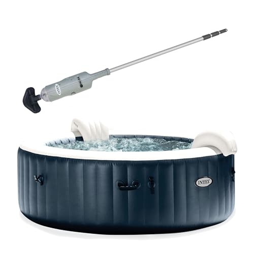 Intex Handheld Pool Vacuum Cleaner with Brush Heads and 6 Person Bubble Massage Hot Tub Spa Cobalt Blue
