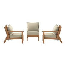 Costaelm Portsmouth Outdoor Patio HDPE Sectional Sofa with Deep Seating Patio Cushions, Teak/Beige
