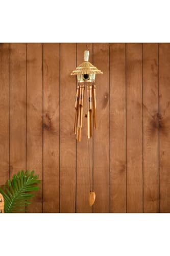 Handmade Woven Bird Nest Wind Chime Decorative for Balcony Garden Door Sound 23.6 x 5.9 inches Brown - Brown, 27x6 inch