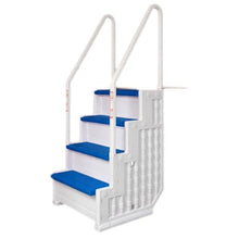 Poolzilla Premium Pool Step Ladder for Above Ground Pools - White Deck Mounted Ladder w/Blue Treads and Double Handrails - for 48’’ to 54’’ in. Above Ground Pools