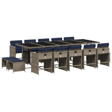 LKJephalotrope 15 Piece Garden Dining Set, Grey Poly Rattan Outdoor Furniture with Navy Blue Cushions, Patio Table and Chairs with Stools, Space-Saving Cube Set for Backyard