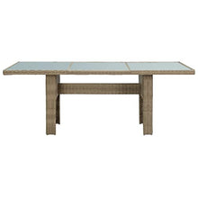 AMBERARD Dining Table Brown and Transparent,Contemporary 78.7inch Poly Rattan Glass Top Table with Sturdy Metal Frame for Outdoor Patio Dining Patio Tables