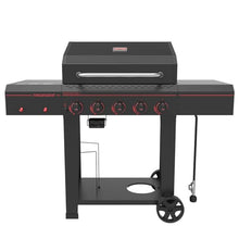Megamaster Cart 5 Burner Gas Grill, Side Tables with Accessory Hooks, Black