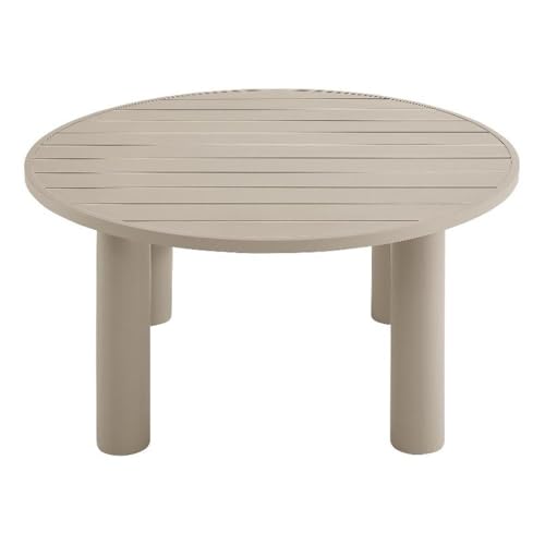 Modway Nautica 60 Inch Round Metal Outdoor Patio Dining Table in Taupe – Weather-Resistant Outdoor Dining Table for Patio, Balcony, and Garden – Modern Outdoor Dining Table for 4 People