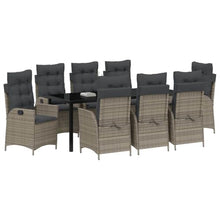 LKJVFCPW 9-Piece Outdoor Garden Dining Set with Cushions, Poly Rattan Patio Furniture Table and 8 Chairs, Weather-Resistant Backyard Seating, Grey
