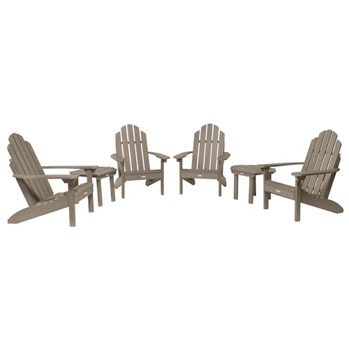 highwood Classic Westport Adirondack 6pc Set, Includes 4 Adirondack Chairs and 2 with Side Tables, Woodland Brown