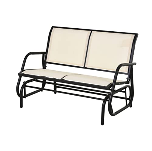 HIHELO Outdoor Rocker Garden Bench Loveseat Sofa Bench Perfect for Garden Patio Front Porch Back Yard - Dark Grey/Beige (Color : 1)