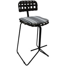 Pemberly Row Outdoor/Indoor Metal Pub Set, 30 in Bar Height Stool, Gray Fabric, Black Powder-Coated Frame, Durable Welded Design, UV-Resistant, Non-Swivel Stools for Patio, Deck, or Porch Dining