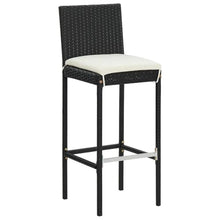 KUPTYERFG 7-Piece Outdoor Garden Bar Set, Black PE Rattan and Solid Acacia Wood Bar Table with 6 Cushioned Stools, Rectangular Patio Furniture for Backyard, Deck and Terrace