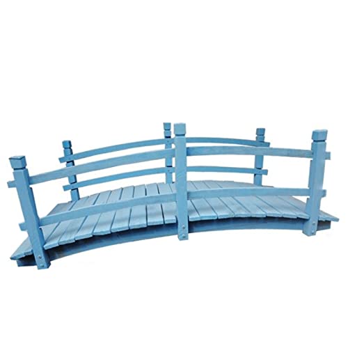 Katzowen Backyard Wooden Bridge Outdoors Garden Bridge Footbridge, 140x65x50cm Landscaping Decorative Pond Bridge Path Bridge, with Safety Siderails, for Backyard Pond Wedding Park(Color:Blue)