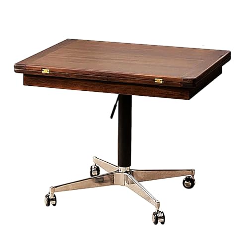 JOSOGO Solid Wood Folding Dining Table with Wheels,Height Adjustable Workstation,Portable Rolling Laptop Cart,Side Table by The Sofa,Standing Desk,Extendable(A)