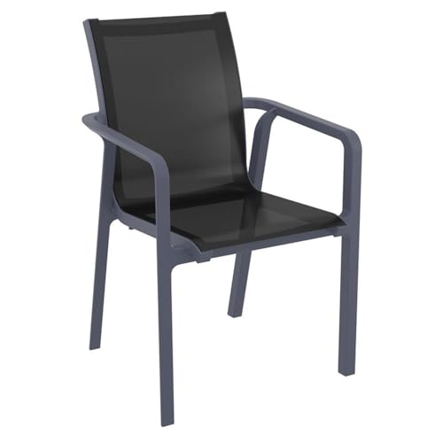 Compamia Pacific Sling Arm Chair - Dark Gray Frame Black Sling (Set of 2)