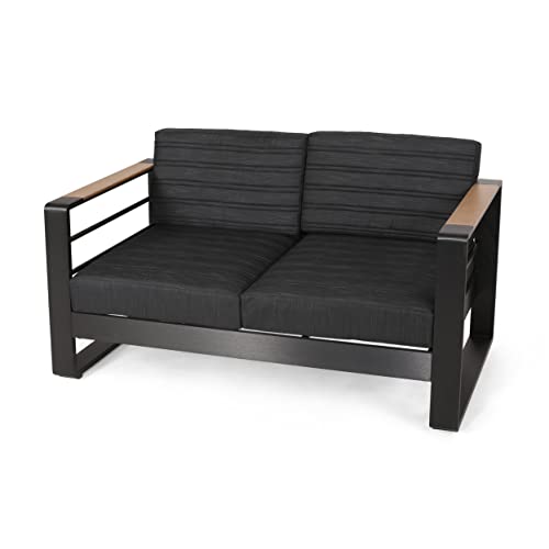 Christopher Knight Home Giovanna Outdoor Loveseat Dark Gray Natural Black Anodize