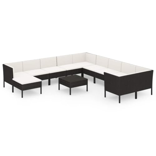 HGPOTUY 12 Piece Patio Lounge Set with Cushions Poly Rattan Black