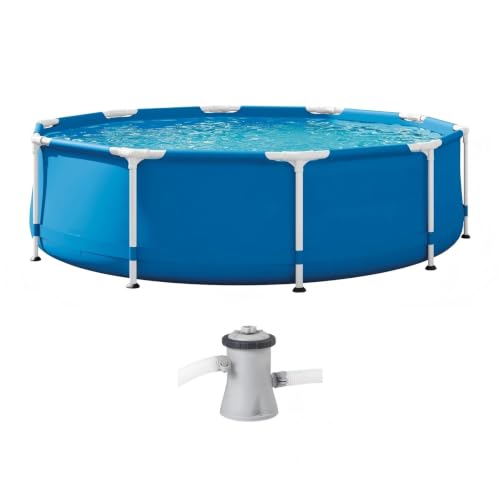 10ft x 30in Metal Frame Round Above Ground Swimming Pool with Pump
