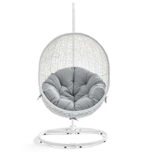 Modway Hide Wicker Rattan Sunbrella® Outdoor Patio Porch Lounge Egg Swing Chair Set with Stand in White Gray