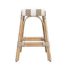 Home Square Rattan Counter Stool in Tan & White Stripe - Set of 3