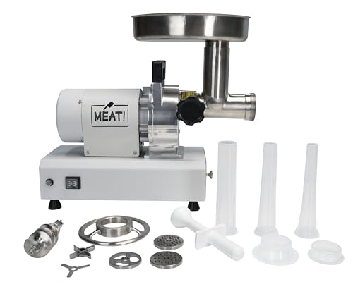 MEAT! Your Maker .5 HP Dual Meat Grinder with 3 Stuffing Tubes and Stainless Steel Plates White/Black