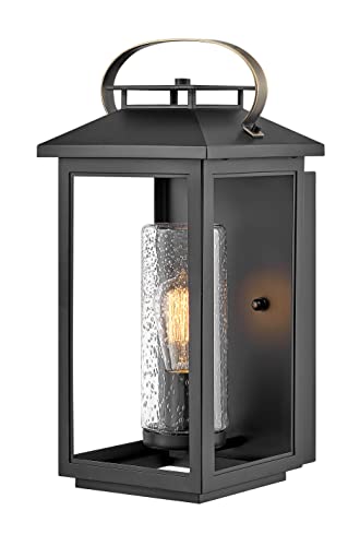 Hinkley Atwater Medium Outdoor Wall Mount Lantern, Black with Brass Accents