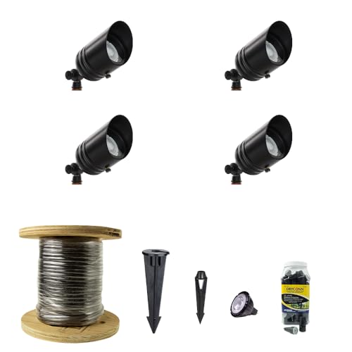 VOLT 12V Brass Fat Boy LED Outdoor Spotlight 4-Pack Expansion Kit (Black)