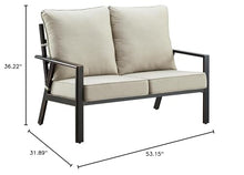 Oakland Living Black Aluminum Patio Deep Seating Outdoor Two Seater Loveseat with Light Grey Cushions