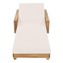 Merax Acacia Wood Chaise Lounge with 1 Double-Fold Cushion Chaise, Cream