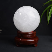 FOTCFATEV White Calcite Crystal Ball, Quartz Sphere with Stand, Ice Rock Sculpture Figurine for Witchcraft, Fengshui, Altar, Divination,Collection,14cm
