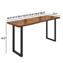 DESALAI Industrial Bar Height Table,Live Edge Dining Table Narrow Table,Solid Wood Top Table,Rectangular Pub Tables Tall Counter Table,Rustic Long Table,No Stool(78.7", Brown)