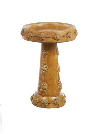 Solid Rock Stoneworks Della Robbia Birdbath- 26"Tall x 18"dia-Autumn Wheat