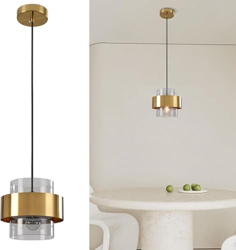 zhongheng Modern Ribbed Glass Pendant Lights for Kitchen Island, Amber Pendant Light, Oval Threaded Glass Hanging Ceiling Light, Clear Glass Lighting Fixture, 1-Pack(Gray)
