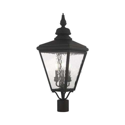 Livex Lighting 20433-04 Transitional Three Light Post-Top Lanterm from Cambridge Collection in Black Finish, 10.63 inches, 26.75x10.63x10.63
