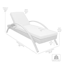 Armen Living Aloha Outdoor Patio Chaise Lounge Chair White Aluminum and Wicker with Gray Cushion