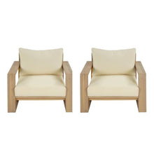Christopher Knight Home Wynn Modern Patio Accent Chairs Set of 2, Acacia Wood Club Chairs with Thick Removable Cushion, Arm Chairs for Poolside Backyard Deck, Lounge Chair Outdoor, Cream+Light Teak