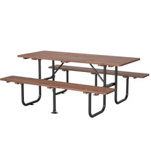 WZONICE98 72" Wooden Picnic Table for 6 Persons, Heavy Duty Outdoor Dining Set with Built-in Benches & 1.97" Umbrella Hole, Weather-Resistant Rectangular Table for Garden, Backyard, BBQ, Courtyard