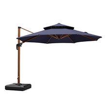 PURPLE LEAF Patio Umbrella 11ft Double Top Wood-Grain Finish, Navy Blue