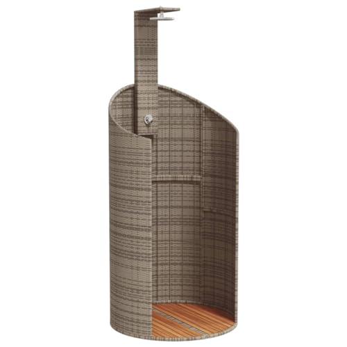vidaXL Gray Poly Rattan Outdoor Shower - Acacia Wood Base - Garden/Pool Shower - 39.4"x39.4"x95.1"