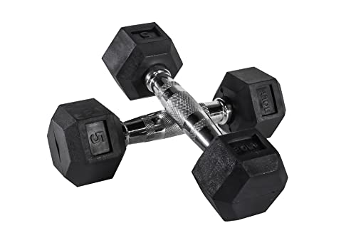 Bolt Fitness Supply Rubber Dumbbell Set 5-50 lb Hex with Metal Handles (Pair) Black, Silver